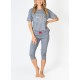Pijama dama bumbac cu maneca scurta si pantalon 3/4