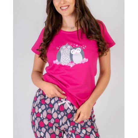 Pijama dama bumbac cu maneca scurta si pantalon 3/4