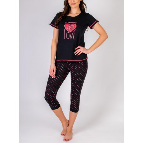 Pijama dama bumbac cu maneca scurta si pantalon 3/4